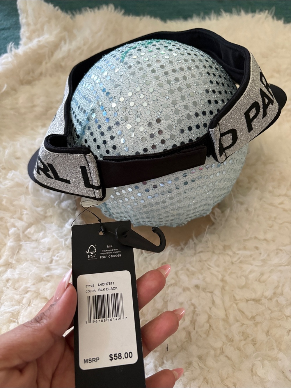 Karl Lagerfeld Black Visor with Silver Logo Band - Picture 3 of 3